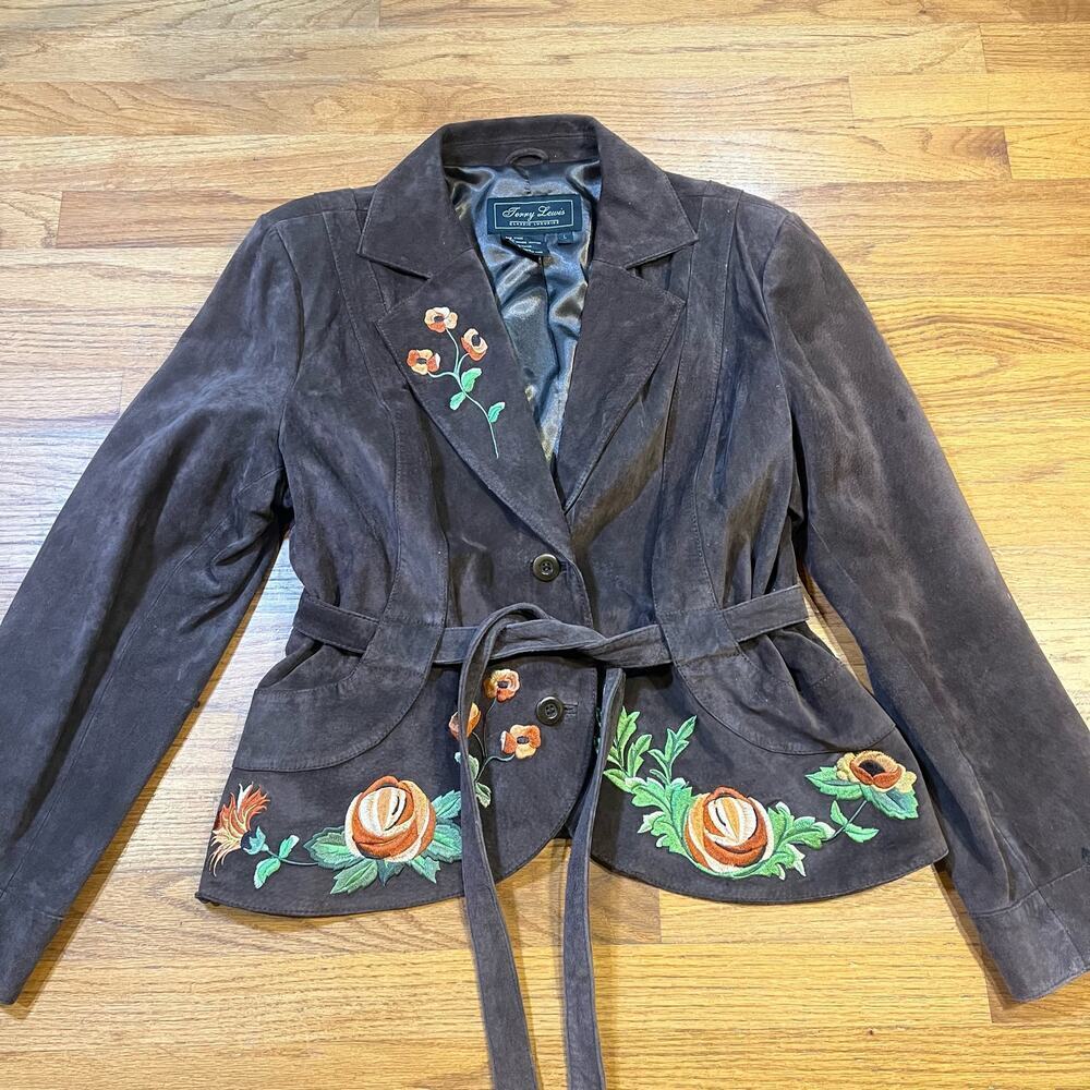 Floral Embroidered Suede Blazer